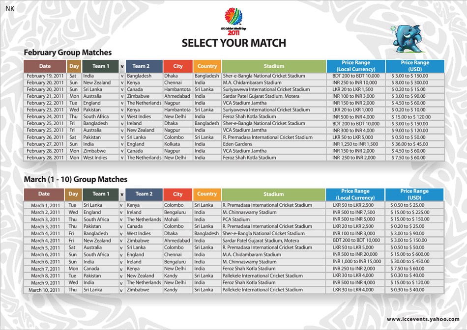 ICC Cricket World Cup schedule