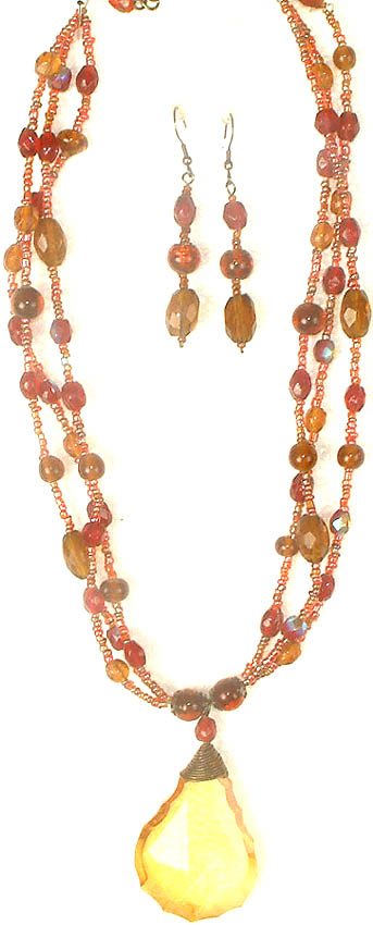 Glass Bead Necklace & Earrings