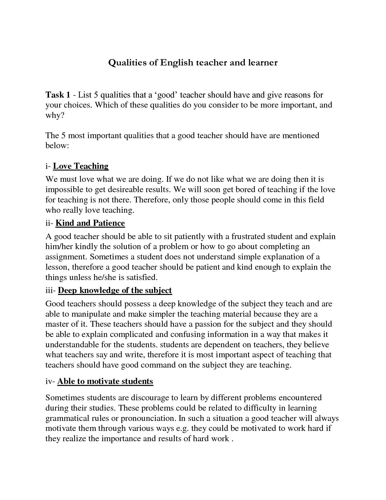 Qualities of English Teacher