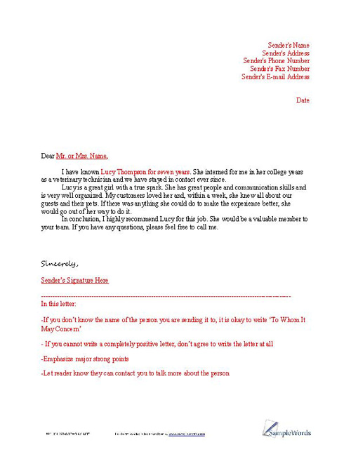 Reference Letter template for